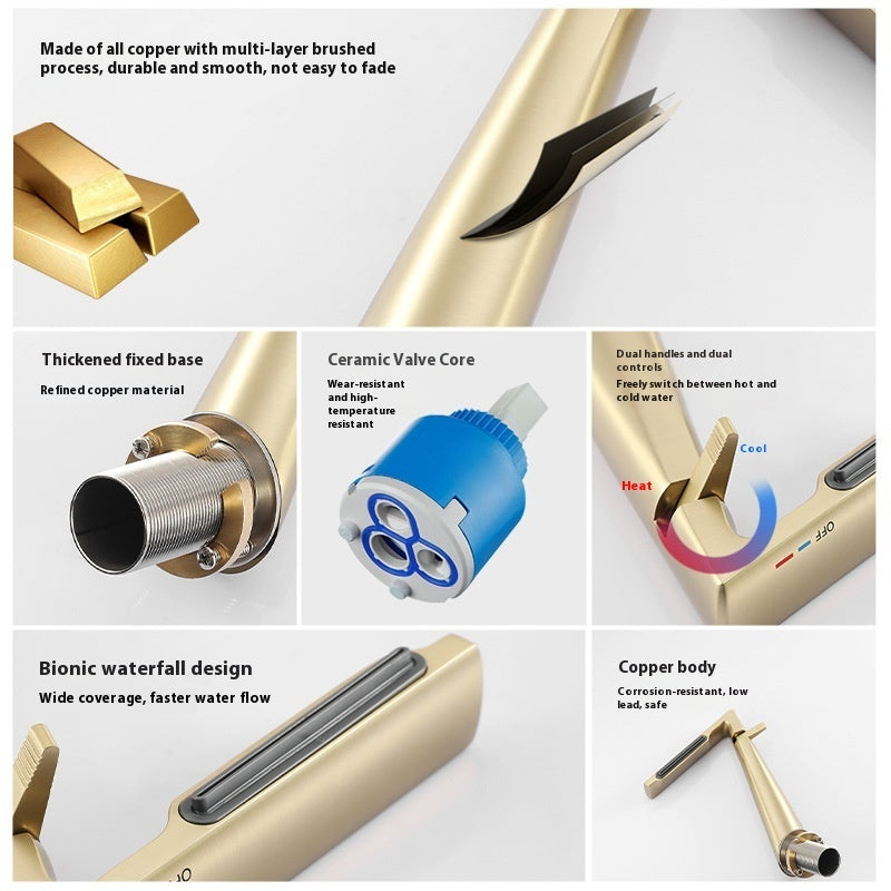 Brushed Gold Waterfall Bathroom Faucet | Elevate Home & Bath